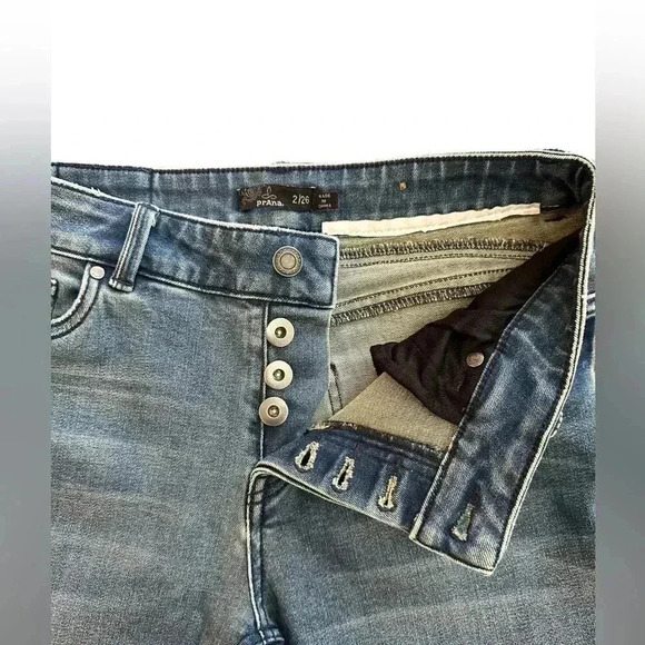 prAna Skinny Jeans Women’s Size 2 /26 Button Fly With Logo EUC - Picture 2 of 6
